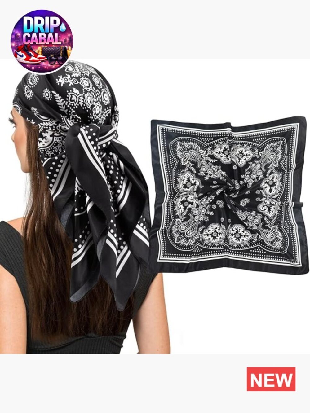 35" Square Silk Like Head Scarf - Hair Wrap Bandana for Night